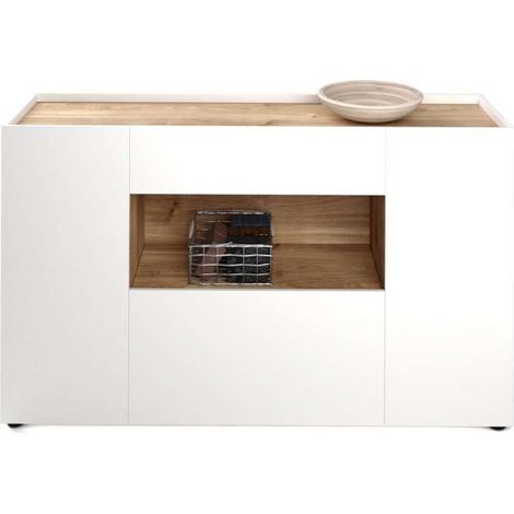 Domo Mea Madia Kitwood Rovere Bianco - 3 Ante e 1 Cassetto - 160x42x93 cm