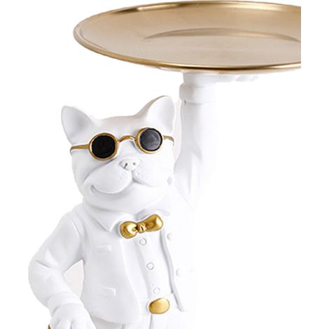 Schreibtischablage aus Kunstharz mit Abbildung einer weißen Bulldogge, wunderschöne handgefertigte Aufbewahrungsschale aus Kunstharz für Schlüssel, ideal für Zuhause oder die Veranda. (1/4)