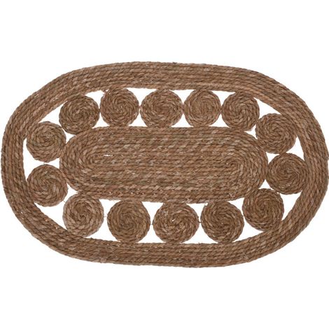 Tapis Descente de lit Ovale Tressé en Jute Motifs Cercles - 80x50cm (1/2)