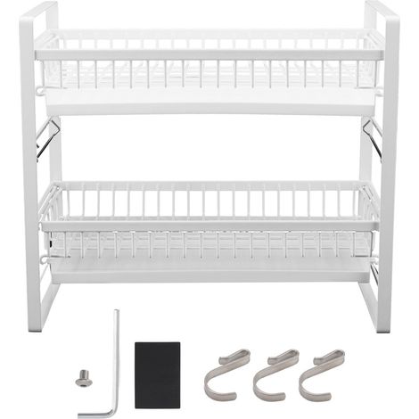 Égouttoir à vaisselle 2 niveaux grande capacité, métal solide et PP, assemblage facile, support pour assiettes, bols et couverts (1/5)