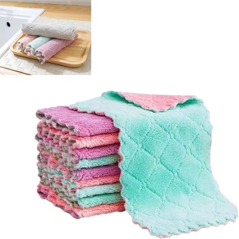 Lot de 20 torchons de cuisine non pelucheux, essuie-vaisselle double face en microfibre absorbante (1/5)
