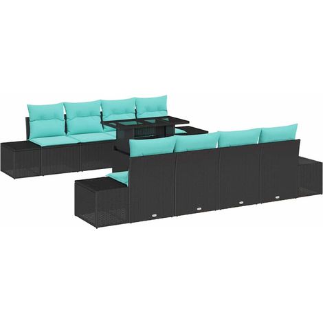 Garden Sofa Set 9 pcs 8-Seater Black and Blue Poly Rattan vidaXL (1/5)