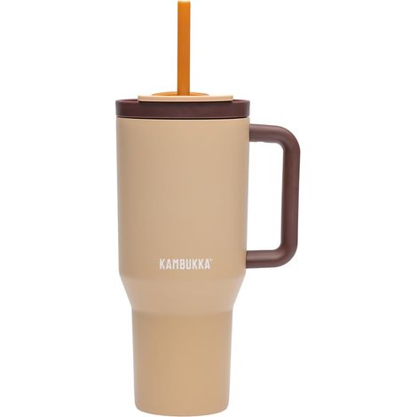 Rio 950ml Gobelet Isotherme avec Paille Télescopique - Acier Inoxydable, Boissons Froides +24 h, Sans BPA, Poignée de Transport, Compatible Lave-Vaisselle - Rêve Amande (1/5)