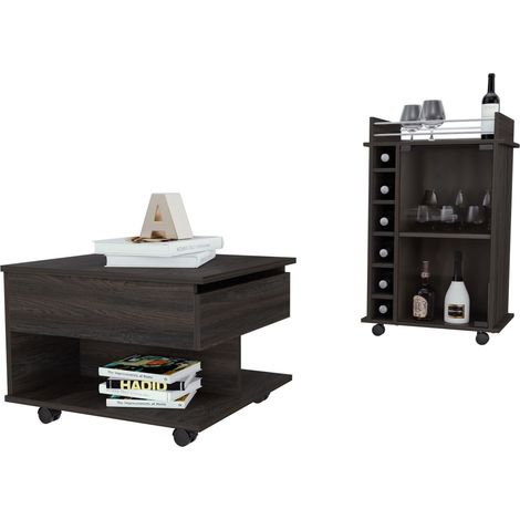 Ensemble Riverside de Salon, Chariot de bar + Table basse relevable (1/4)