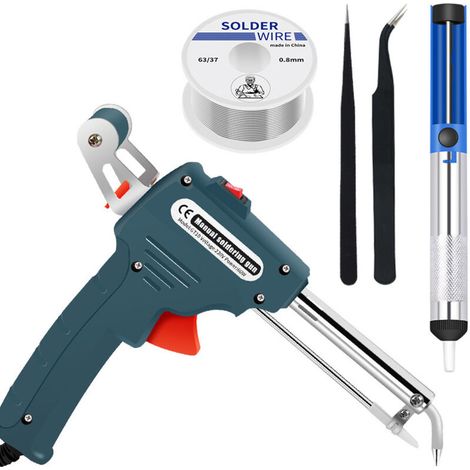 Kit de fer à souder électrique 220 V 60 W, pistolet à étain, machine à souder, chauffage automatique, kit d'outils de réparation (5 pièces - Vert)