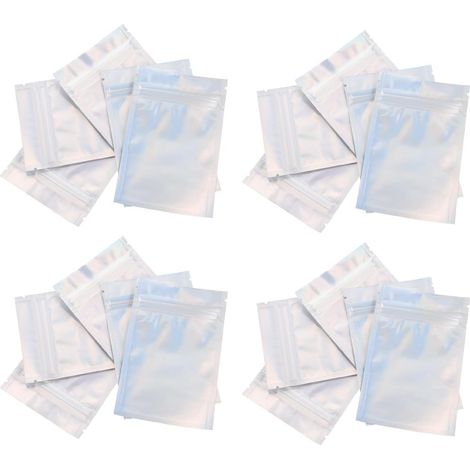 Schmuckbeutel, 100er-Packung, wiederverschließbar, silberfarben, ölbeständig, zur Aufbewahrung von Ringen und Ohrringen beim Einkaufen und auf Reisen (1/5)