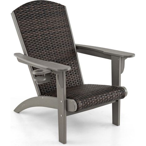 Chaise adirondack avec porte gobelet pehd et rotin gris