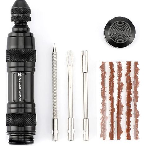 Kit Réparation Pneu Tubeless - Outil à Enficher avec 5 Bandes en Caoutchouc et 3 Forets - Pour Vélos VTT Route Gravel Hybrides et Électriques - 1 Pièce (1/5)