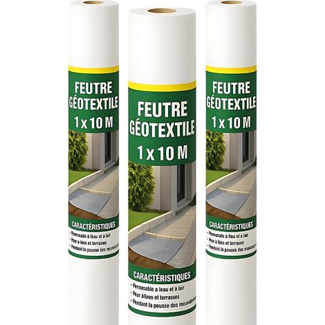 TERRE JARDIN - Rollo geotextil, 10 m, 150 g/m², Lote de 3