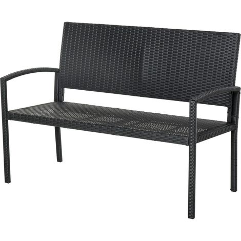 Polyrattan Gartenbank Parkbank Sitzbank 2-Sitzer Geflecht Stahl Schwarz B122 X T60 X H87Cm