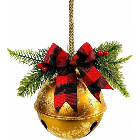 Décorations de Noël géantes en forme de clochettes avec nœud, ornements de Noël en métal doré pour porche, jardin et fête. (1/5)