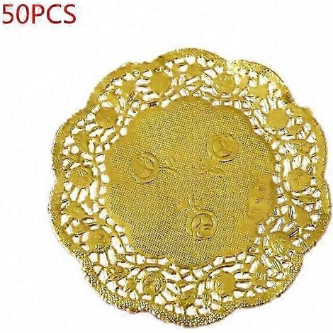 50 napperons ronds en dentelle florale ajourée dorée de 3,5 pouces pour sets de table DIY de fête (1/5)