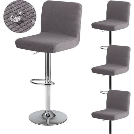 Housse de tabouret de bar gris foncé 4 pièces avec dossier 35 cm (P) x 35 cm (L) x 30 cm (H) housse de tabouret de bar pivotant haute imperméable et lavable