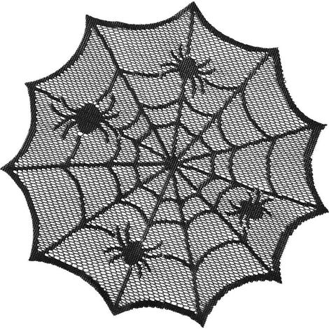 Napperon élégant en dentelle à motif toiles d'araignée noires, set de table pour la décoration intérieure, noir (1/5)