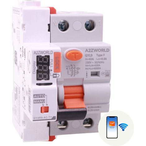 RCCB Interruttore Differenziale Puro WIFI Con Riarmo Automatico Tipo F 1P+N 3M 6000A 300mA AC 230V IP20 IEC61008-1 GYL9, Disponibili 16A 25A 32A 40A 63A (63A) (1/3)
