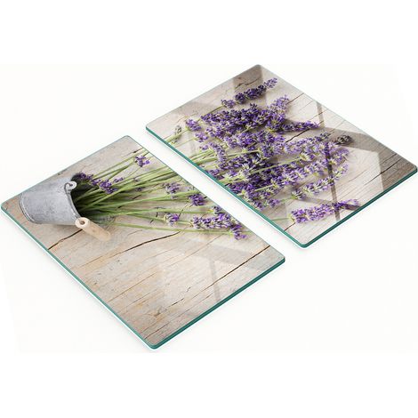 Dos tablas de cristal decorativas para cocina con diseño de lavanda en maceta (2x40x52 cm). (1/5)