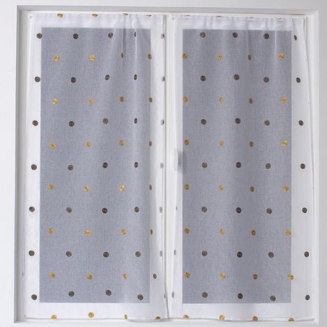 Homemaison – Ensemble de 2 voiles sablés brodés 60x90 cm – Ourlet passe tringle – Tissu 100% polyester – Impressions vison et or sur fond blanc