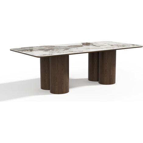 Table à manger en bois contreplaqué et céramique noyer foncé PYLE