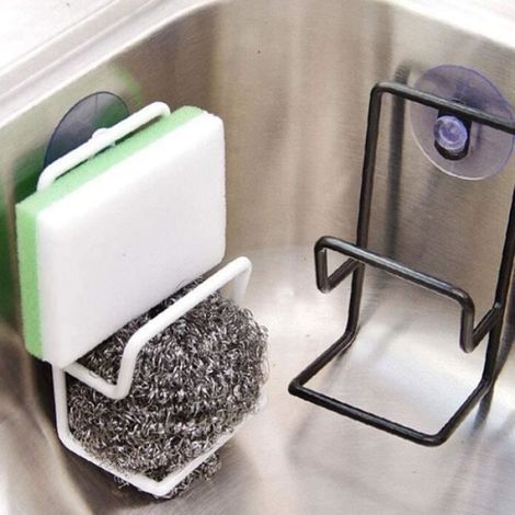 Porte-éponge - Fer - Ventouse Murale - Pour Cuisine Et Salle De Bain - 2 Pièces (1/4)