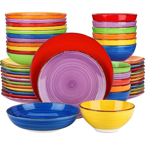 Keramik-Essgeschirr-Set, handbemalt, 24-teilig, farbenfroh (1/2)