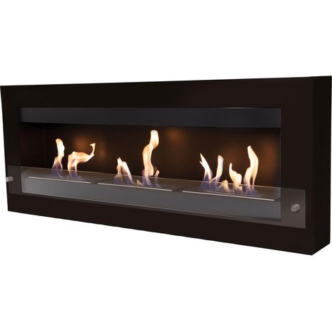 Purline – Cheminée bioéthanol murale très grande en acier et verre trempé – Dimensions 136x20,5x54cm – Rendement 6kW – Kit de suspension inclus