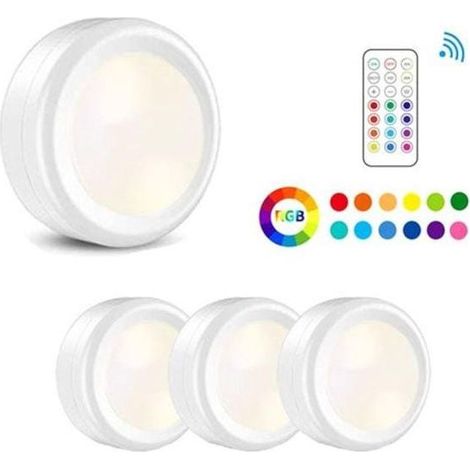 Lot de 3 5 vitesses LED fil à intensité variable avec télécommande et minuteur, lampes à poussoir à piles 3 AAA, lampes à poussoir à changement de couleur, à coller n’importe où pour la cuisine et (1/5)