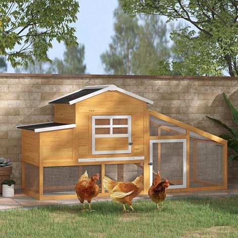 Gallinero de Madera Exterior Jaula para 2-4 Gallinas con Corral de Alambre Techos Asfálticos Nido Bandeja Extraíble y Rampa 200x80x105 cm Marrón (1/5)