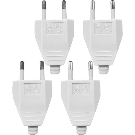 4 Pièces Fiches Européennes Plates, Prise Electrique Male 250V 2.5A, 2 Broches Fiche européenne plate, Fiche Male Prise Electrique pour Usage Domestique et Installation Facile, Blanc (1/5)