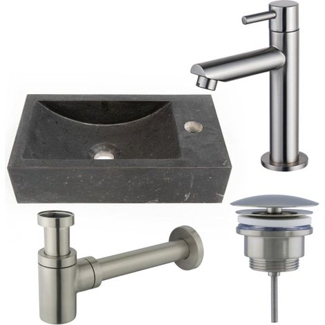 FugaFlow Eccelente Arredo Pack Lave-mains - 22x40x10cmcm - 1 trou de robinet - droite - pierre naturelle - robinet Inox - Pierre naturelle