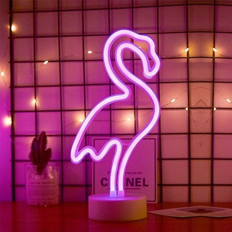 ZOLGINAH LED Flamingo Neon Light Signs Neon signes Lampes Flamingo Neon Lights Room Decor Batterie & Opération USB Night Lights avec socle rose néon Illuminez Bar Signes Chambre Fête de Noël (1/5)