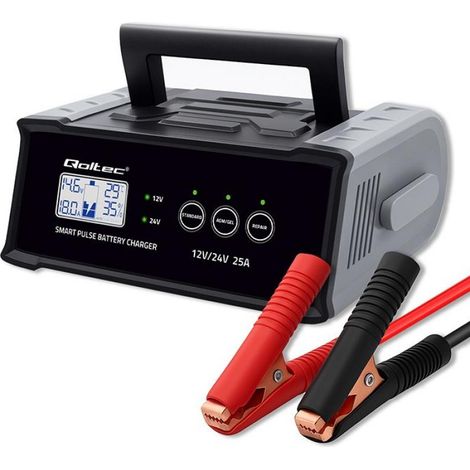 Qoltec Inteligentna mikroprocesorowa ładowarka 12V 24V 25A Prostownik z funkcją naprawy do akumulatora AGM GEL SLA  LCD