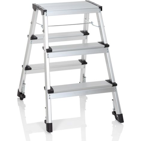 Doppelseitige Klappleiter auf 4 Rollen SOLID IV Aluminium 3 Stufen hjh OFFICE (1/5)