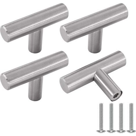 Poignée Meuble, Argent Boutons de Portes Pour Placards en Acier Inoxydable 4 Pièces Bouton de Meuble Cuisine Vintage avec Vis (1/5)