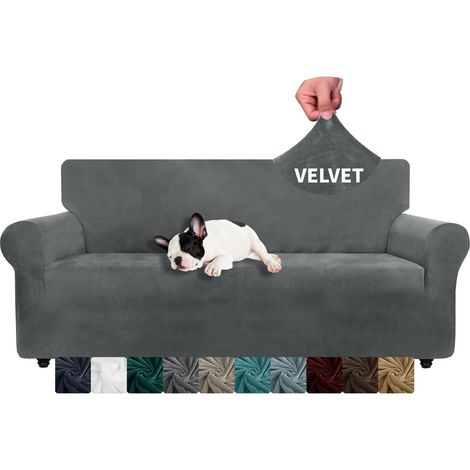 Velvet Sofa Cover 3 Seater Stretch Sofa Covers, Soft Sofa Covers for Dogs and Cats (3 Seater, Grey) (1/5)