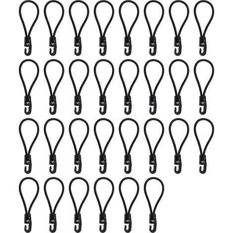 30 x Elastic Tendeurs Élastiques à Crochets, 10 cm Bungee, Âme Naturelle Haute Élasticité, Gaine Polyester Résistante UV. Tendeur Elastique pour Tarpaulins, Voiles, Tentes, Posters, Camping - Noir (1/5)