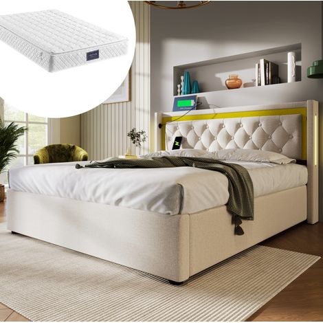 Bett Doppelbett Stauraum 160x200 Baumwolle Beige OKMYHOME (1/5)