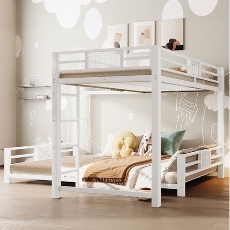 L-förmiges Metall-Hochbett 90 x 200 und 140 x 200, weiß HAVRYA (1/5)