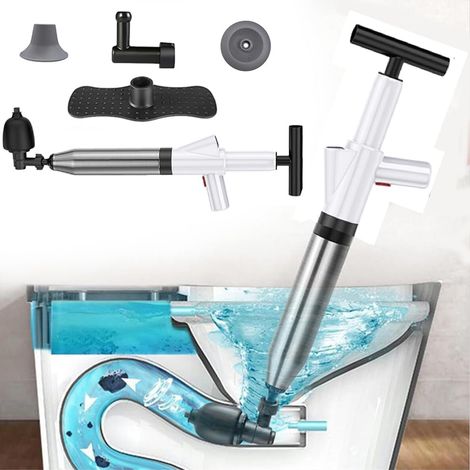 APEX Déboucheur de toilettes haute pression 5 en 1 avec piston à air comprimé en spirale pour déboucher les éviers, les baignoires et les canalisations. (1/5)
