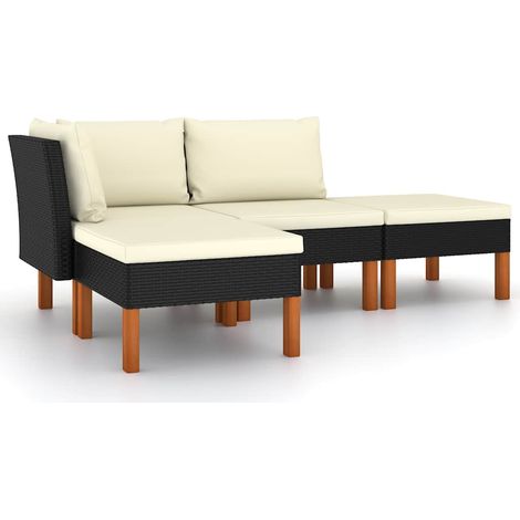 Set de muebles de jardín 6 pzas y cojines ratán sintético negro vidaXL