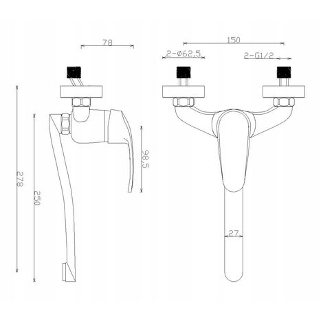 Robinet de cuisine mural blanc – Monolevier – Installation murale – Bec mobile 278 mm – Débit 13,4 l/min – Finition chromée
