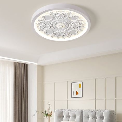 Plafonnier encastré LED en résine blanche, design sculpté 3D style français, lumière douce anti-éblouissement 3 températures, adapté au salon, chambre et salle à manger