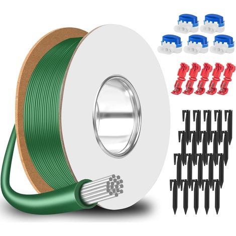50m Cable Robot Tondeuse + 25 Piquets de Fixation + 5 Connecteurs de Câble + 5 Connecteur de Dérivation en T, Kit de Accessoires de Fil de Délimitation pour Câble de Recherche (1/5)