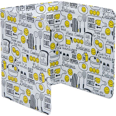 Pare-éclats d'huile pliable en aluminium résistant à la chaleur, écran anti-projections pour poêle cuisine, visage souriant (1/5)