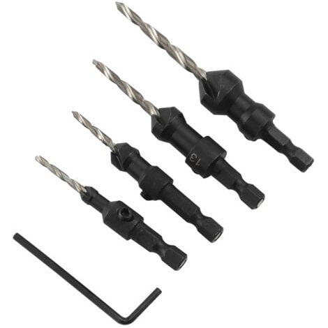 Set mit 4 Senkbohrern, sechseckiger Kegelbohrer, Kegelloch-Aufbohrer, Lochöffner für die Holzbearbeitung (1/5)