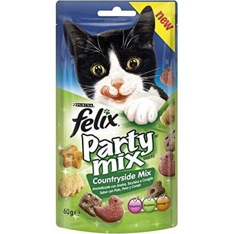 felix party mix countryside mix, alimento  per gatti con anatra, tacchino e coniglio.