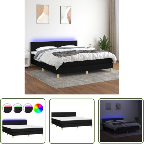 The Living Store Sommier à lattes de lit avec matelas LED Noir 160x200 cm Tissu - Sommier Tapissier - Lit Avec Led - Matelas À Ressorts Ensachés - Têted Lit Ajustable - Éclairage Led (1/5)