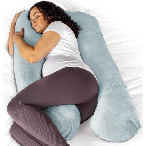 Aamira U Shaped Pregnancy Pillow Blue & Grey, 135x75x20cm Shredded Memory Foam Full Body Maternity Cushion for Sleeping (1/5)