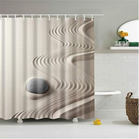 Waschbarer Duschvorhang aus Stoff, pflegeleichter Badezimmervorhang, wasserabweisend, schimmelresistent, Wohnaccessoires (Feiner Sand, 120 x 180 cm) (1/3)