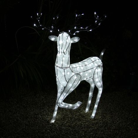 MonsterShop - Renna di Natale Luminosa Decorazione da Esterno per la Casa Luci LED Bianco Ghiaccio Figura Luminosa Luci di Natale - Maschio - Bianco