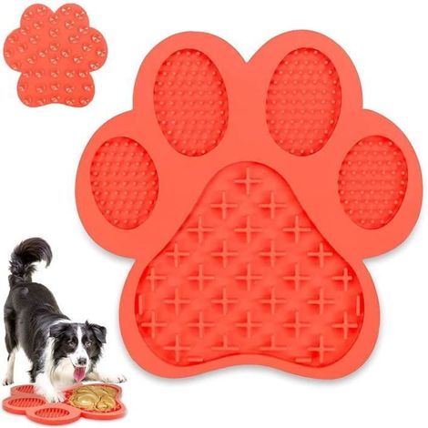 Tapis à lécher,Tapis à Lécher pour Chien,Chien de Lécher Coussin,Coussinets De Chien Léchez en Silicone avec Ventouses,(Rouge) (1/4)